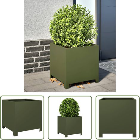 vidaXL Jardinière vert olive 40x40x40 cm acier (1/5)
