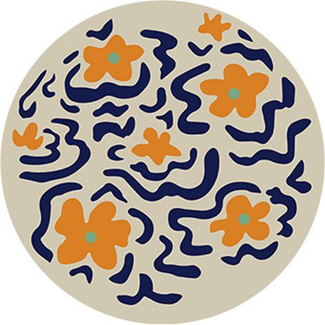 Tapis rond imitation cachemire 60x60cm, motif fleuri pour salon, canapé et table basse, décoration douce et élégante. (1/5)