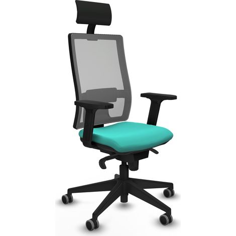 Horna sincro malla gris similpiel turquesa brazos 2D base piramidal cabecero fijo ruedas 65mm engomadas (1/5)