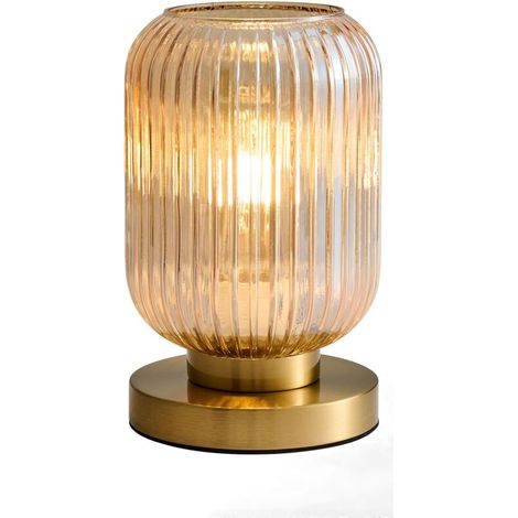 Lampe de table moderne en verre ambré style milieu du siècle E26 avec variateur pour chambre salon bureau 1 unité (1/4)