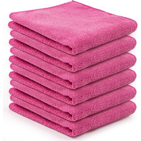 Paños de microfibra rosa y rojo, paquete de 10 paños de microfibra multiusos de primera calidad, antipelusa, ultraabsorbentes y reutilizables, para la limpieza de coches, hogares, cocinas y ventanas.