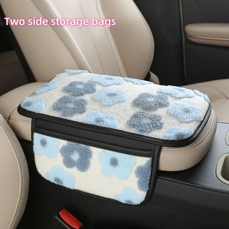 Coussin de boîte d'accoudoir central de voiture en peluche, avec sacs de rangement des deux côtés, peut stocker des reçus, cartes de crédit, factures, réchauffer les mains en automne et hiver (1/5)