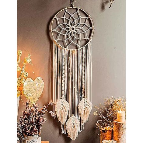 Attrape-rêves géant bohème en macramé fait main avec plumes tissées - 100 x 25 cm (1/5)