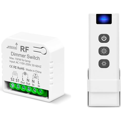 Variateur D'éclairage Interrupteur Sans Fil Avec Télécommandes, AC220V Gradateur Pour LED Et Halogènes 10W-150W, Compatible Avec Les Variateurs De Panneau Mural (Pas Besoin De Wi-Fi) (1/5)
