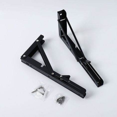 2 Stück 400 mm Klappregalträger, Klapphalterungen, Klappbare Konsolenstütze, Maximale Traglast 150 kg, Stabile Wandregalhalterung für Garage, Küche, Schlafzimmer, Schwarz, inklusive Schrauben