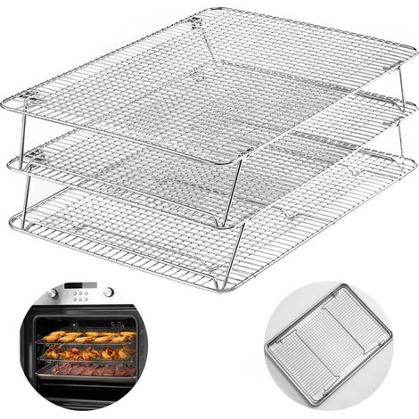 Rack De Refroidissement Pliable En Acier Inoxydable - 3 Niveaux - 30 X 42 Cm - Compatible Avec Plaque À Pâtisserie Demi-Format - 3 Pièces (1/5)