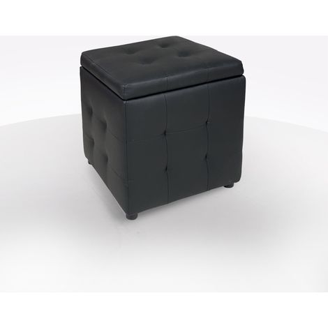 POUFF CONTENITORE CM 44X44 H. 45 IN ECOPELLE NERA (1/5)