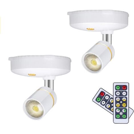 Spots sans fil Lampes pour tableaux à piles Mini lumières d'accentuation Spot à LED d'intérieur à intensité variable télécommande sur n'importe quel mur Lumière chaude murale rotative (paquet de 2)
