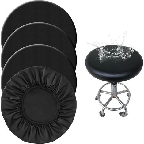 Lot de 4 housses universelles pour tabourets ronds en simili cuir PU noir antidérapantes lavables et amovibles pour tabourets de bar (1/5)