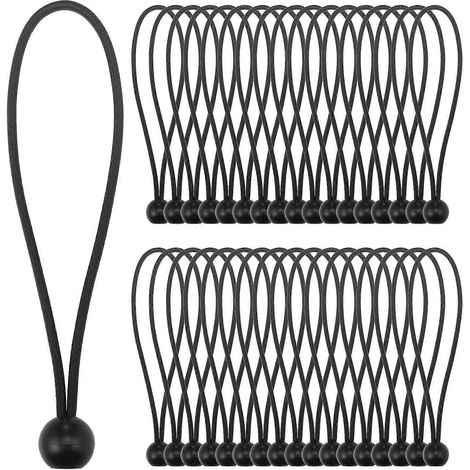 Corde élastique, 35 boules élastiques noires (20 cm), crochet élastique portable et durable pour bâches, bannières, pavillons, tentes (1/5)