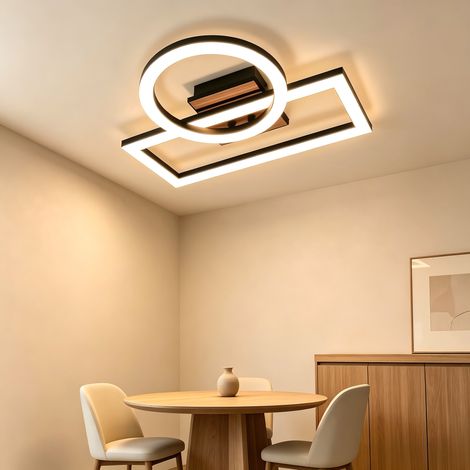 ZMH Plafonnier LED 34 5CM Noir Aspect Bois Design Anneau Rectangle 3000K 14W Blanc Chaud Pour Chambre Couloir Salon (1/5)