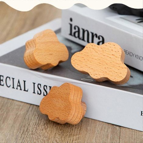 Set mit 6 wolkenförmigen Möbelgriffen, Schubladenknöpfen aus Holz, Dekoration für Kinderzimmer, Schrankgriffe aus Holz (1/5)