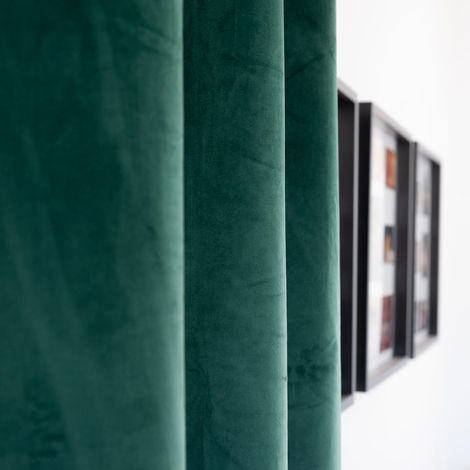 Cortina de terciopelo con cinta adhesiva, 140x250 cm, color verde opaco. (1/3)