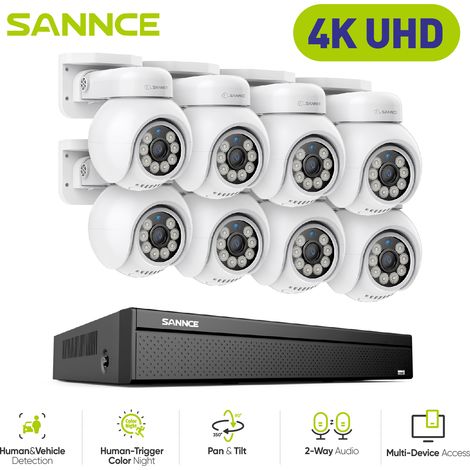 SANNCE 16CH Kit di videosorveglianza PoE NVR POE 8 canali con 8 telecamere CCTV Sistema di telecamere di sicurezza interni esterni, senza HDD (1/5)
