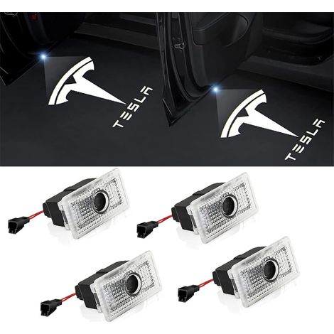 Accessori interni per auto a LED, luce di benvenuto sulla portiera, proiettore con logo per auto per Tesla modello 3/Y/S/X, aggiornamento accessori Tesla (4 pezzi)