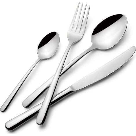 Lagostina Ambra, Set Posate per 6 Persone con 6 Forchette Tavola, 6 Coltelli Bistecca, 6 Cucchiai Tavola, 6 Cucchiaini Caffè, Set Posate in Acciaio Inox 18/10 con Finitura Lucida a Specchio (1/5)