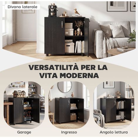 Armoire à roulettes verrouillable, 2 battants avec tablette intérieure, 80x40x80 cm, noir, classeur multifonction pour bureau (1/5)
