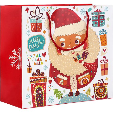 Sac Cadeau Papier - Design Graphique Blanc Noël - Pour Bonbons Et Petits Cadeaux - 30x27x12cm