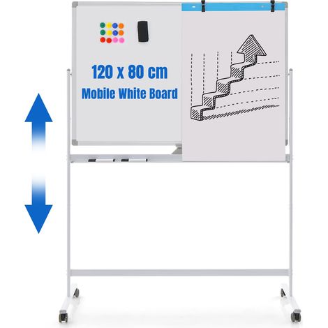 Double-Sided Magnetic Mobile Whiteboard Adjustable Rolling Erase Board-White (1/5)