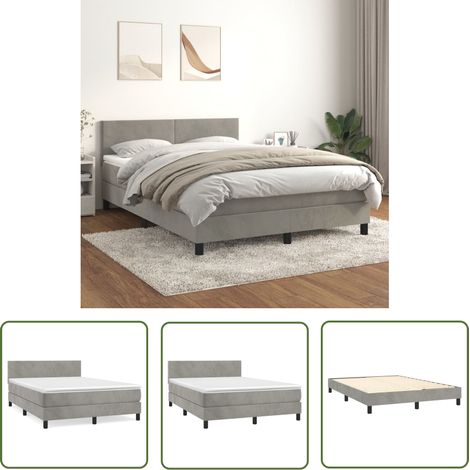 The Living Store Boxspringbett mit Matratze Hellgrau 140x200 cm Samt - Samtbett - Boxspringbett - Doppelbett - Hochwertige Matratze - Bettauflage (1/5)