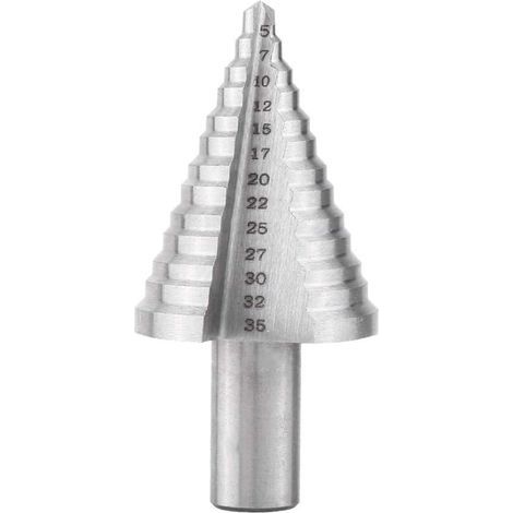 AIDUCHO Stufenbohrer, titanbeschichteter Kegelbohrer, HSS, 5–35 mm Sechskantschaft, konischer Dreieckbohrer, Stufenfräser – Silber (1/5)