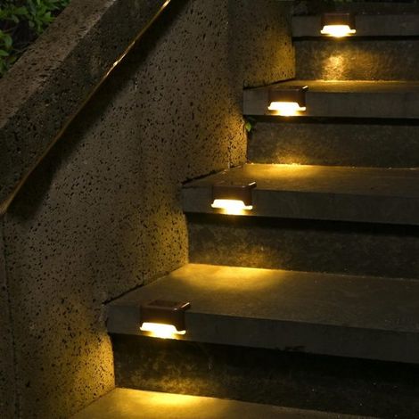 Paquete de 12 luces solares para terraza, iluminación LED impermeable para escaleras exteriores, peldaños, patios y caminos (blanco cálido) (1/5)