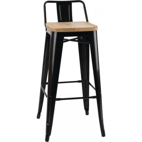 Lot de 4 tabourets (H)755 mm en acier noir, frêne clair