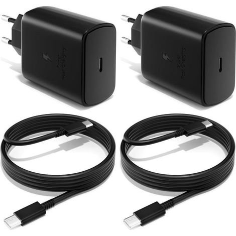 KLVGTIFS PU - 2-Pack 45W Chargeur USB C Secteur Charge Rapide pour Samsung Galaxy S24/S23/S22/S21m Ultra/S20/S20+/Note ect avec 1M câble, Noir