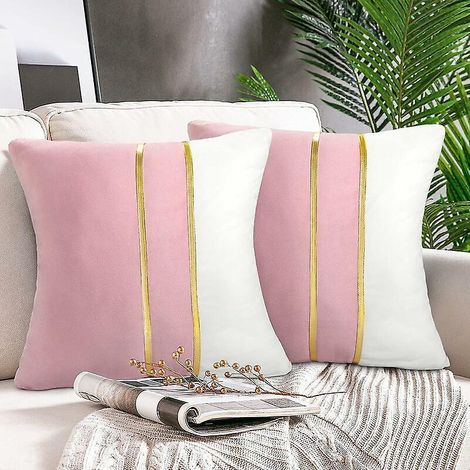 housse De Coussin Pissage Velours Rose Moderne Coussin De Canap Dcoratif Ferme 45 X 45 Cm Taie D'oreiller Lot De 2 Coutures En Cuir Dor Housse Cou (1/5)