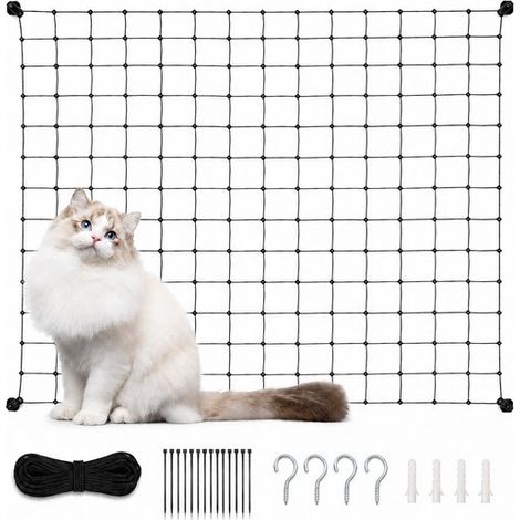 Filet de protection pour balcon 4 x 3 m, filet de sécurité en nylon résistant pour chats et chiens, protection anti-chute résistante aux UV, kit de fixation inclus, noir (1/5)