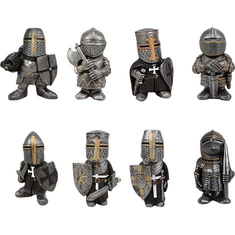Statue de jardin - Garde nain chevalier en armure miniature, sculpture résine haute qualité, décor pour maison et jardin, peinture manuelle, 13cm (1/5)