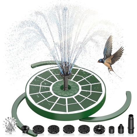 Fontaine Solaire 3,5W Pompe de Fontaine Flottante Solaire avec Divers Effets de Pulvérisation, Pompe Solaire Bassin Exterieur avec Vitre en Verre Vert Foncé pour Jardin (1/5)