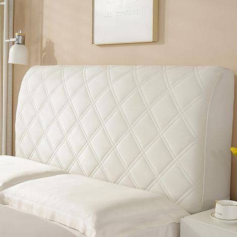 Housse de tête de lit extensible en peluche lavable – Protection anti-poussière – Compatible jusqu'à 180cm – Couleur blanche