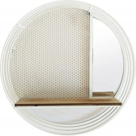 Étagère murale ronde métal blanc avec miroir et tablette – Diamètre 40 cm, profondeur 10 cm – Charge max 3 kg – Design moderne – Meubletmoi (1/4)