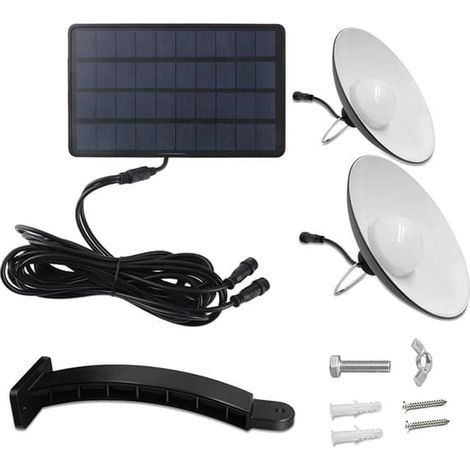 Suspensions solaires d'extérieur étanches IP65 avec double ampoule LED à allumage automatique crépusculaire, idéales pour terrasse, jardin, balcon, abri de jardin, grange ou poulailler. (1/5)
