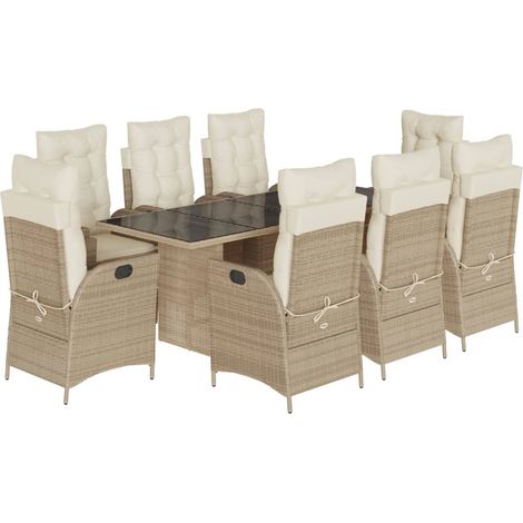 Maison Exclusive - 9-tlg. Garten-Essgruppe mit Kissen Beige Poly