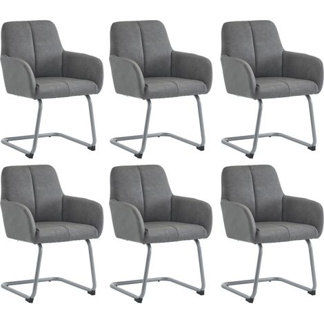 Lot de 6 chaises avec pieds courbés en acier, grises, pour salon, cuisine et salle à manger (1/5)