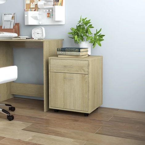 Moderne Armoire à roulettes, Étagère de rangement pour Bureau Chêne sonoma 45x38x54 cm Aggloméré -75563 (1/5)