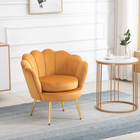 Schalensessel, Vintage-Sessel, Schlaf- und Wohnzimmersessel, elegantes Design, mit hoher Rückenlehne, 76 x 67 x 74 cm, Gelb