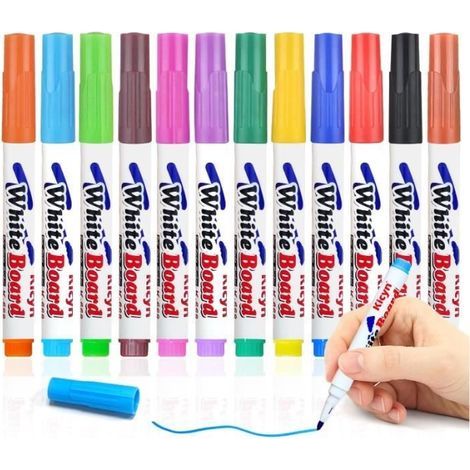 (12 colori assortiti) 12 Pennarelli per lavagna bianca - Punta conica media - Cancellabili a secco (1/4)