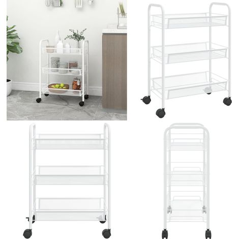 Chariot de cuisine à 3 niveaux Blanc 46x26x64 cm Fer - Chariot De Cuisine - Chariot Multifonctionnel - Rangement Cuisine - Organisation Intérieur - Panier Pliable - Home & Living (1/5)