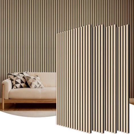 Lot de 4 Panneau Mural Decoratif de Bois, 120 x 60 -2.88㎡, Panneaux Acoustique en 3D, Tasseau Bois Mural Insonorisants pour Decoration Murale Chambre, Salon, Bureau, Comptoir, Chêne (1/5)