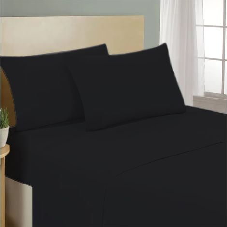 Lenzuolo letto sotto con angoli 100% puro cotone Made in Italy tinta unita Nero - 1 Piazza e mezza francese