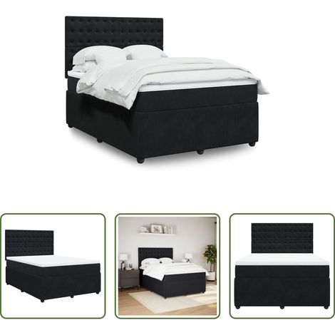 Matratze - Boxspringbett mit Matratze Schwarz 140x200 cm Samt (1/5)