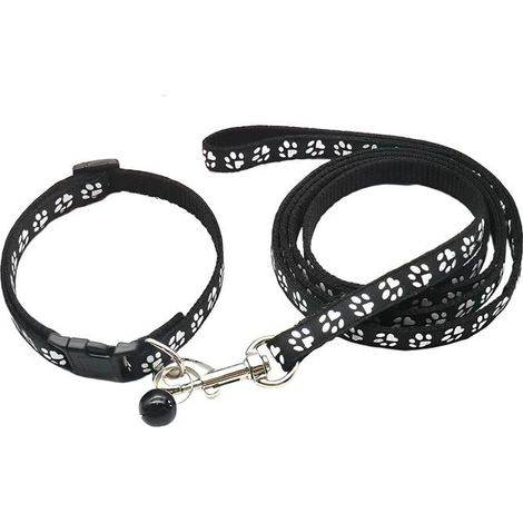 BelleRise - Ensemble collier et laisse réglables pour chiens, chiots, chats et chatons convient aux petits chiens et chats noir. (1/5)