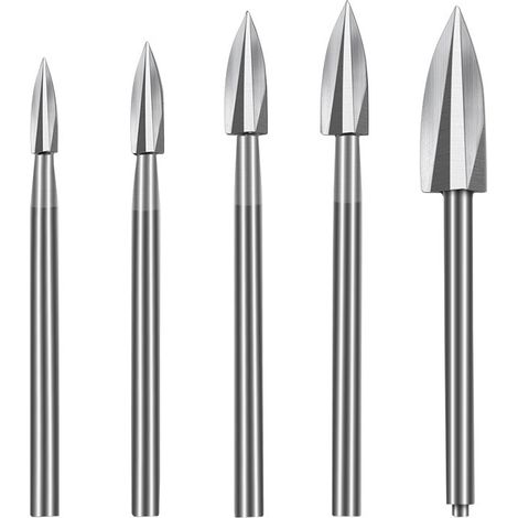 Utensili per intaglio legno, set 5 punte HSS per trapano, gambo 1/8", per lavorazione, molatura e micro intaglio fai da te