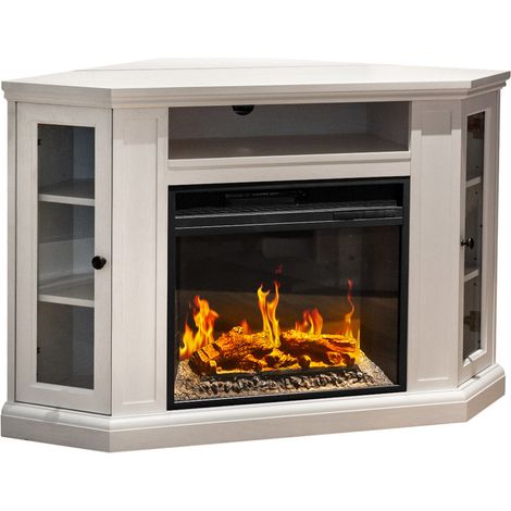 Camino Elettrico da Pavimento Effetto Fiamma 126x78x83 cm 900W/1800W in Legno Bianco (1/5)