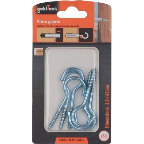 Trade Shop - SET 6 PEZZI VITI VITE A GANCIO GANCI 3.8 X 65 MM MIT FILETTATURE FÜR LEGNO 90730 - (1/2)