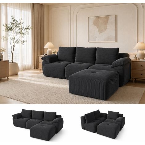 Canapé d'angle 3 places modulable en L convertible - design moderne confortable - 3 coussins de dossier et 4 coussins d'assise - 264 x 161 x 71 cm - pour salon - Gris