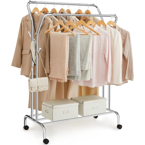 Songmics – Portant à vêtements avec roulettes – Double barre en acier – Charge 100 kg – Largeur 103,5 cm – Séchage rapide et accès facile (1/5)